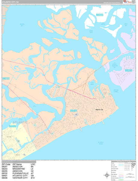 Atlantic City, NJ Wall Map